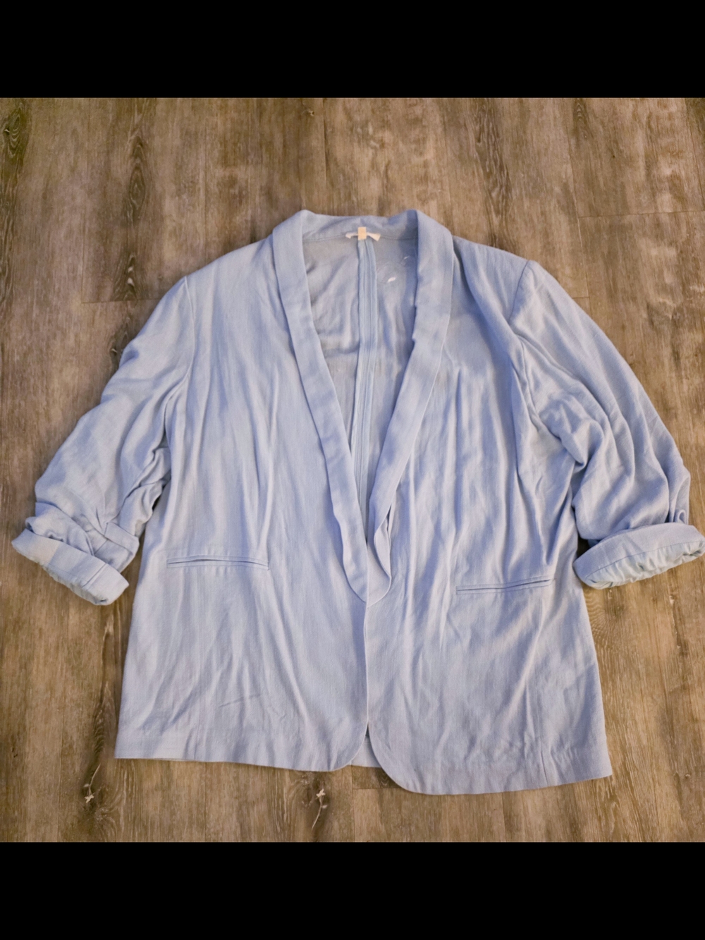 Chic Soul XL Light Blue Open Front Blazer Ruched Sleeve Lightweight Jacket